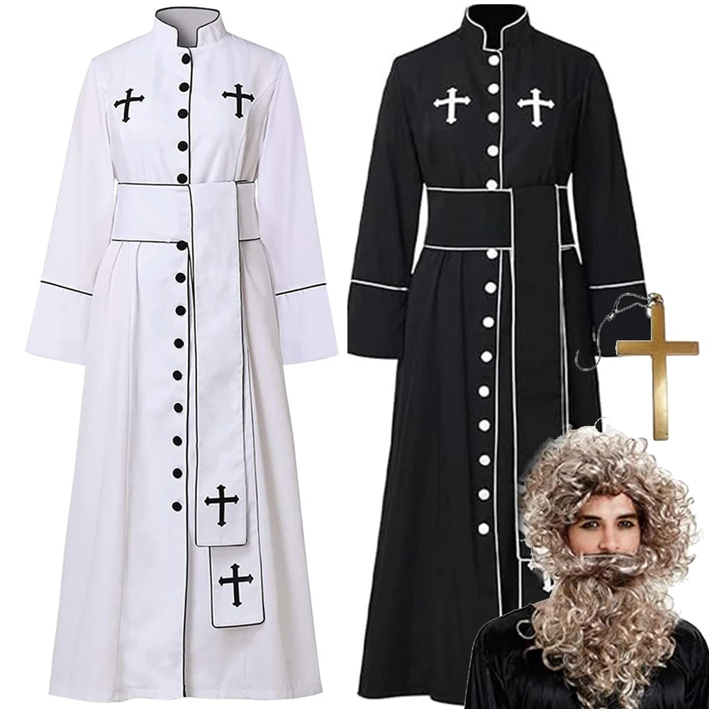 

Medieval Retro Renaissance Cosplay Costume Priest Robe for Adult Outfit Halloween Carnival Party Performance Clothes Roleplay