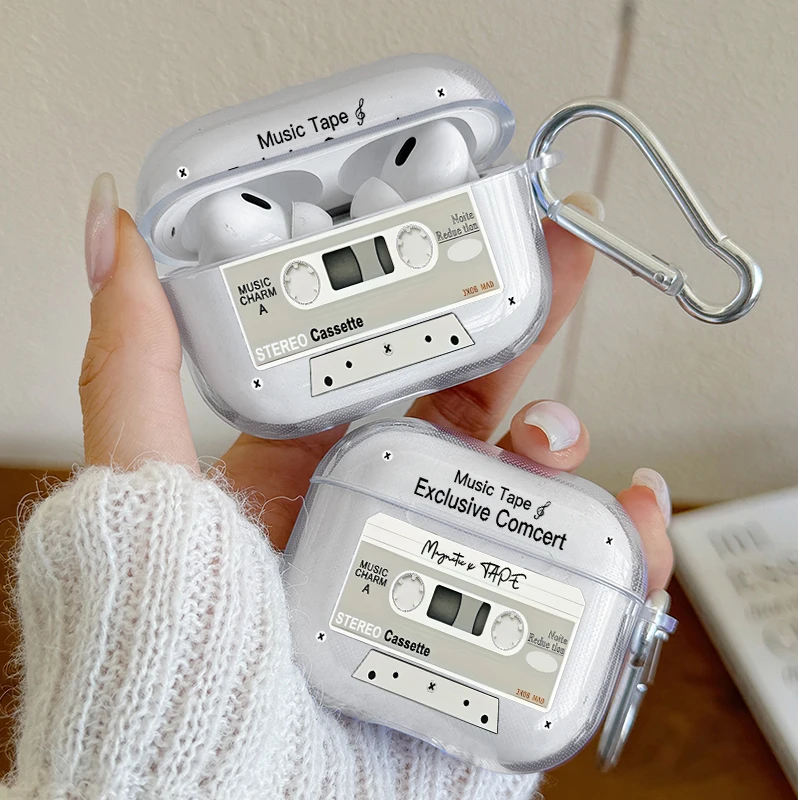 

Retro Music Cassette Tape Earphone Case for AirPods Pro/Pro2/Pro3 Headphone Cover For AirPods 4/3/2/1 Shockproof Protective Case