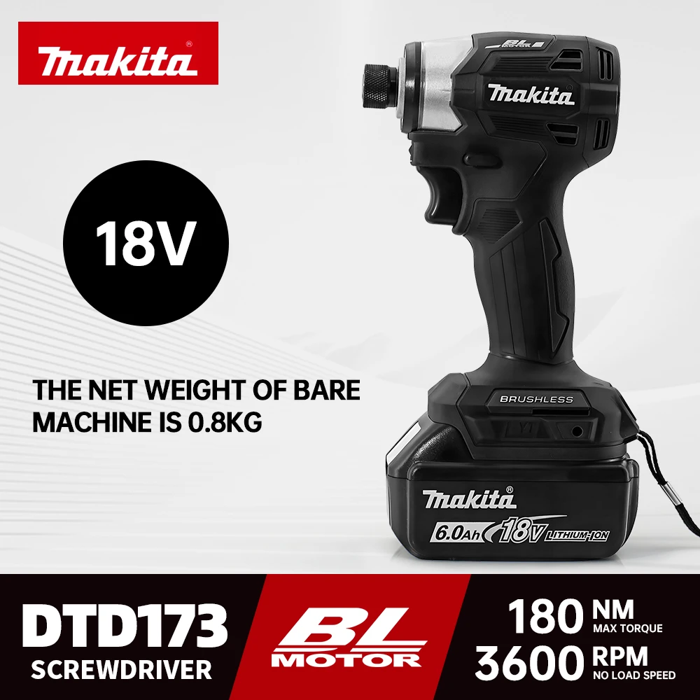 

Makita Lithium Screwdriver 180N.M New Impact Screwdriver Set Brushless Household Electric Screwdriver Electric Hand Drill DTD173