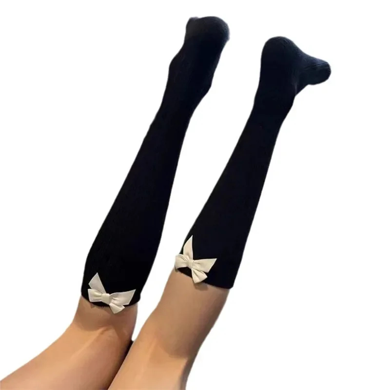 Elegant Long Tube Balletcore Bow Long Socks Knee High Stocking Golf Socks Ribbon Hosiery Solid Color Lolita Club