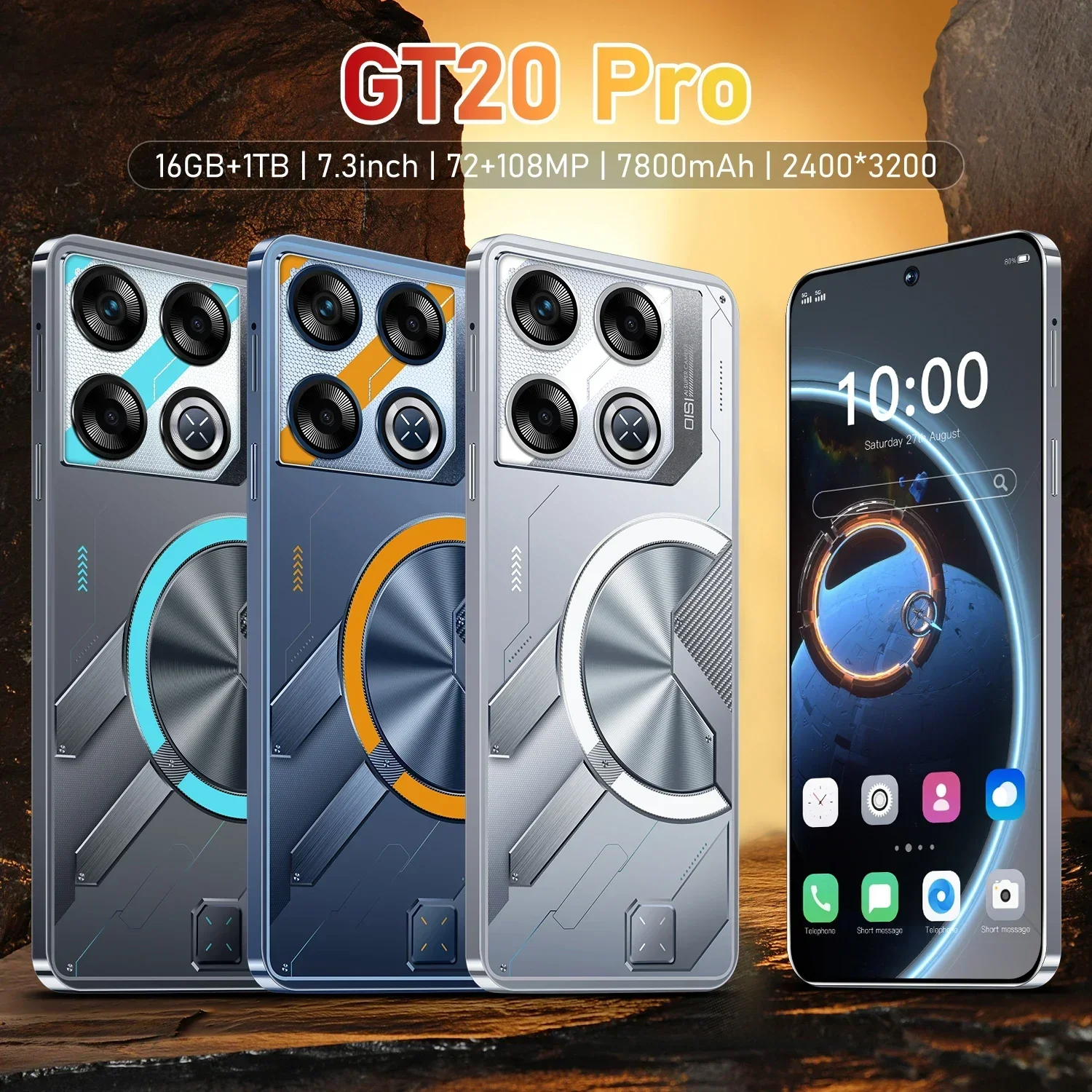 

New GT20 Pro Smartphone 7.3 Inch Original Cellphone Android14 Mobile Phone16GB+1TB 7800mAh 5G 108MP Dual SIM Card Global Version