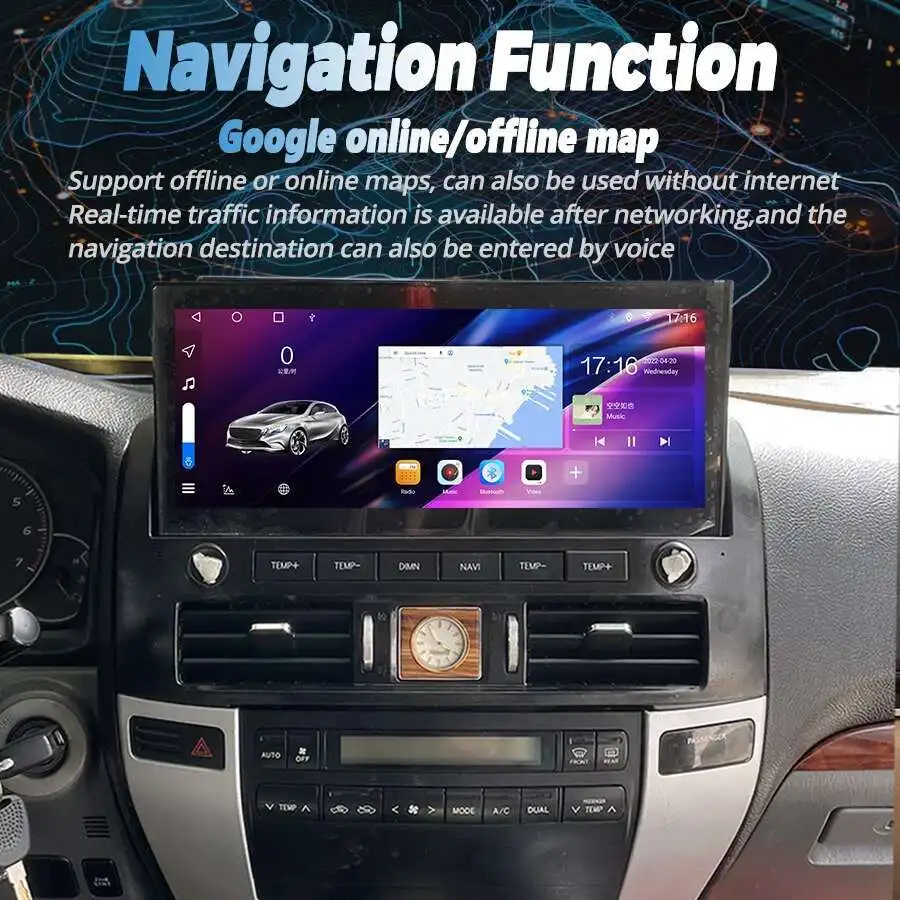 12,3 "Großen Bildschirm Drahtlose Carplay Für Toyota Prado 2003-2010 Für Lexus Gx470 Android Auto GPS Navigation multimedia Video Player