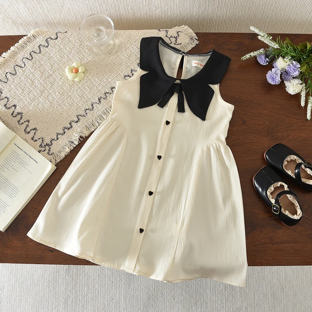 Clearance Sale Summer Beige Sleeveless Kids Dresses for Girls Sweet and Cute Korean Version Girls' Dresses
