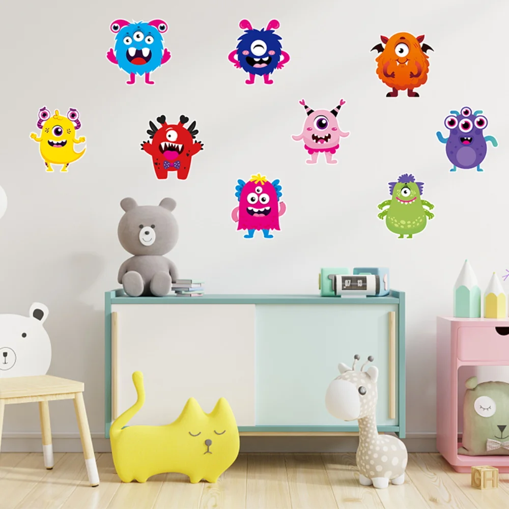 45Pcs Multi Monster Card Sticker Set Colour Cartoon Anime Cardstock Wall Decal Decor for Bedroom Living Room Birthday Dormitory