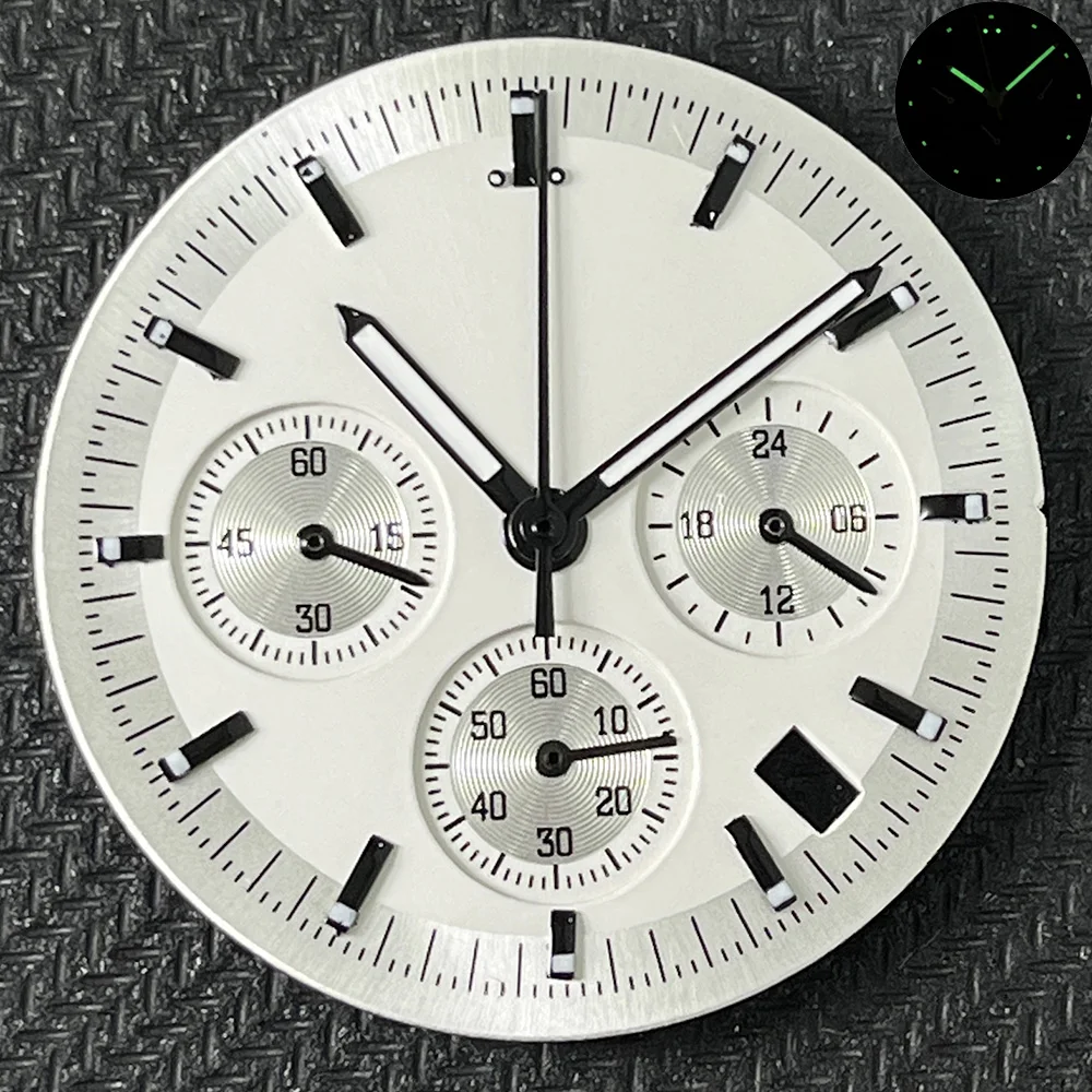 32.5mm VK63 Watch Dial Sterile Green Luminous with Date Window VK63 Quartz Movement Replacement Parts