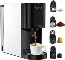 Cafetera de Alta Presión 4 en 1, 19 bares, Depósito Automático, Capsulas, Negro, AC-513K