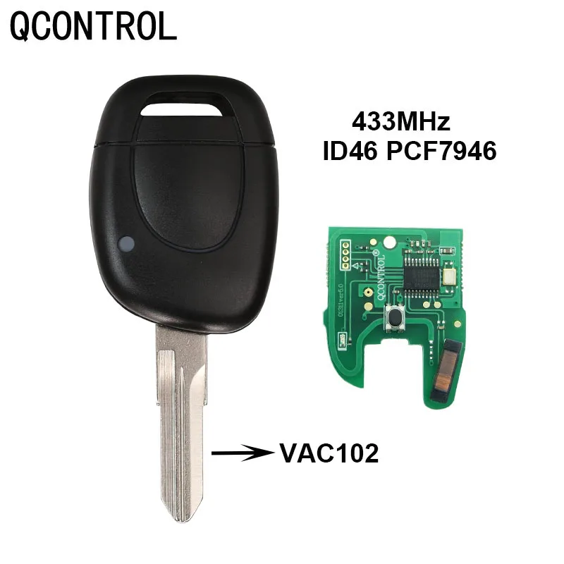 QCONTROL 2 Blade Car Remote Key Suit for Renault Master Clio chip Twingo Kangoo PCF7946 Chip 433MHZ (VAC10)