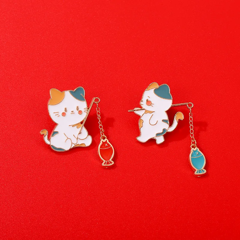 metal cat fishing alloy design Badges Brooch Enamel Pins label Bag Backpack Jewelry gift DIY birthday