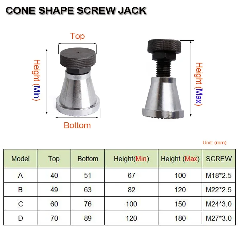 1pc Cone Shape Screw Jack A/B/C Models Mold Height Hoist Adjusting CNC Milling Injection Machine Cushion Block Manual Adapter