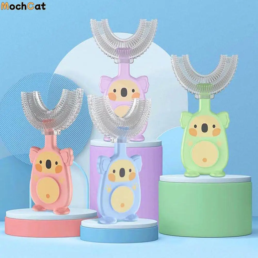 Grade Material Handheld Cartoon Pattern Baby Kids Teeth Cleaner U-shape Baby Toothbrush Children Silicone Toothbrush Oral Care