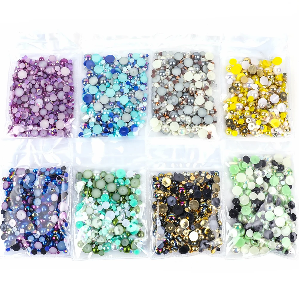 10/30g Mix Size ABS Imitation Pearls Half Round Flatback Beads AB Color Resin Rhinestones For Crafts DIY Nail Art Decoration