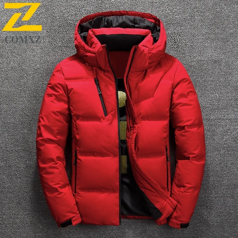 COMXZ Outdoor Skiing Mens Down Jacket Casual Hooded Thickened Warm Parka Solid Color Travel Comfortable Lightweight Winter Coats