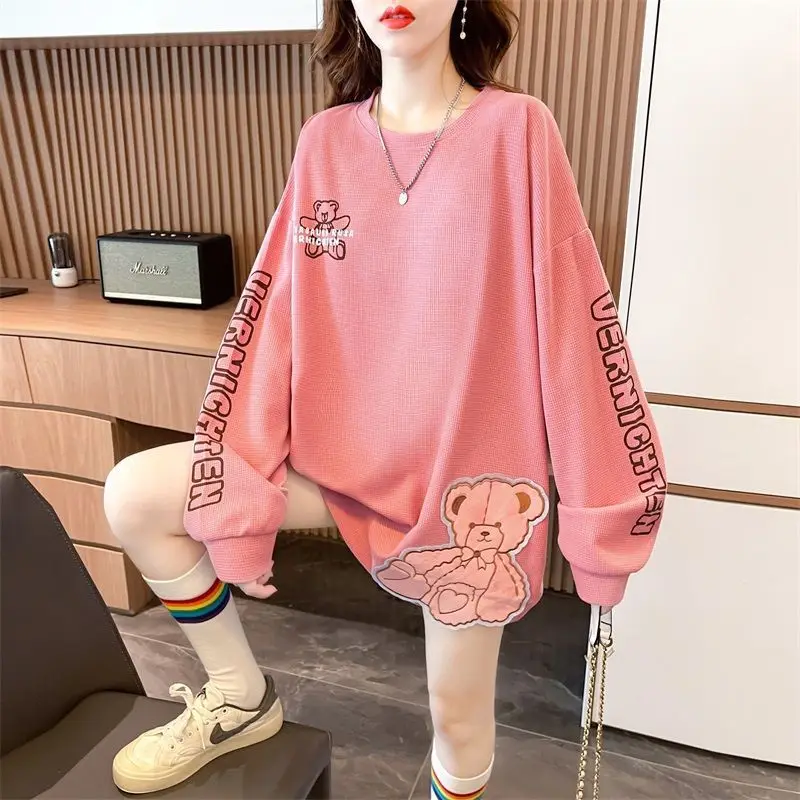 Women\'s Clothing Pullovers Sweatshirts Long Sleeve Oversize O-neck Solid Fashion Loose Casual Simplicity Streetwear T-Shirts