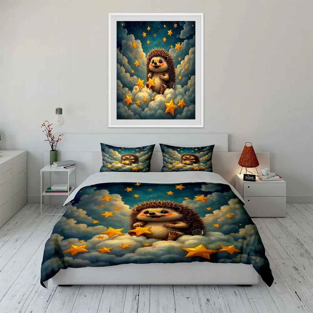 Hedgehog Starry Cloud Decor Set Multiple sizes kid's and adults' bedroom Exquisite 3PC bedding set, gift