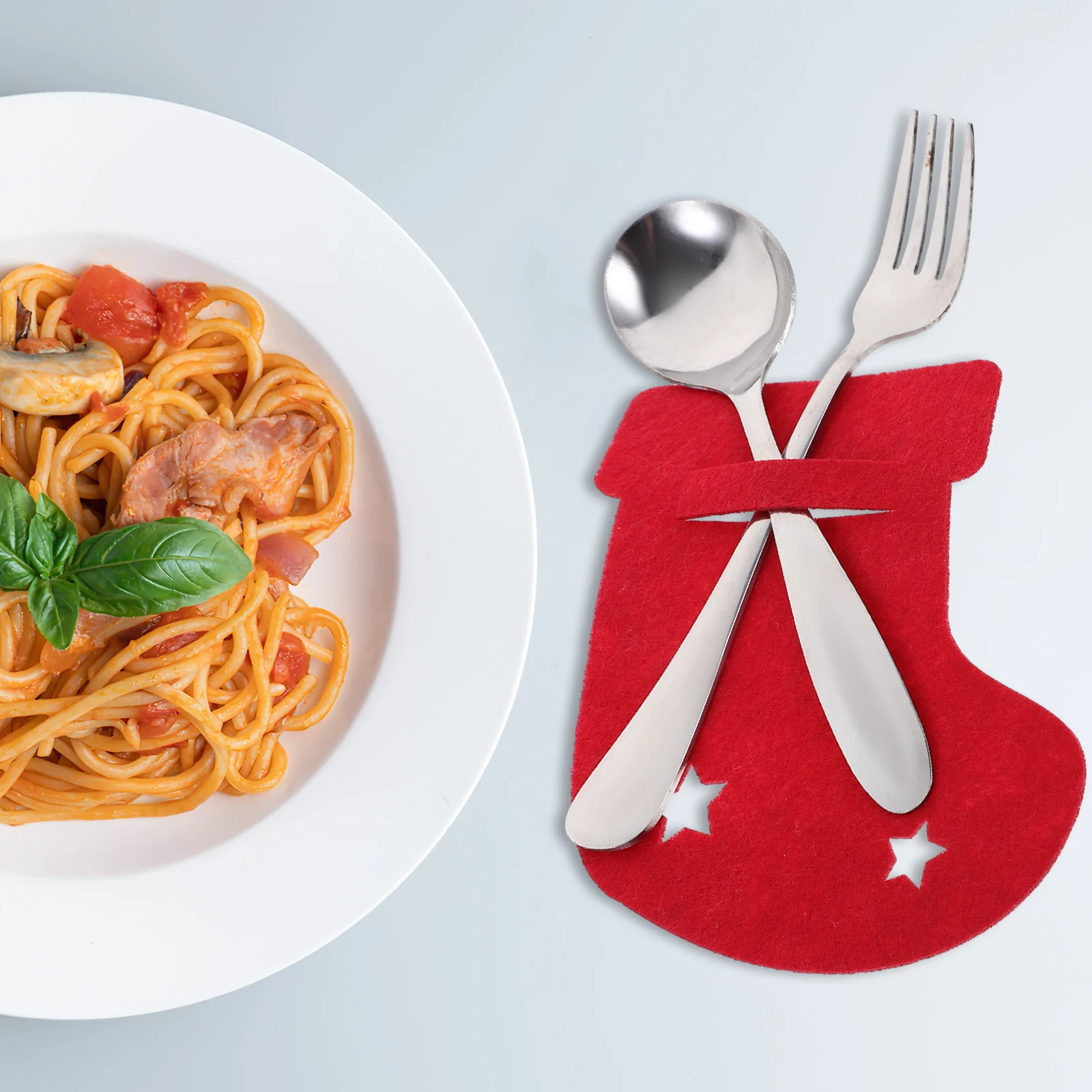 

12 Pcs Cutlery Holder Felt Socks Red Green Gray Colors Large Capacity Material Party Silverware Holder Banquet Decor