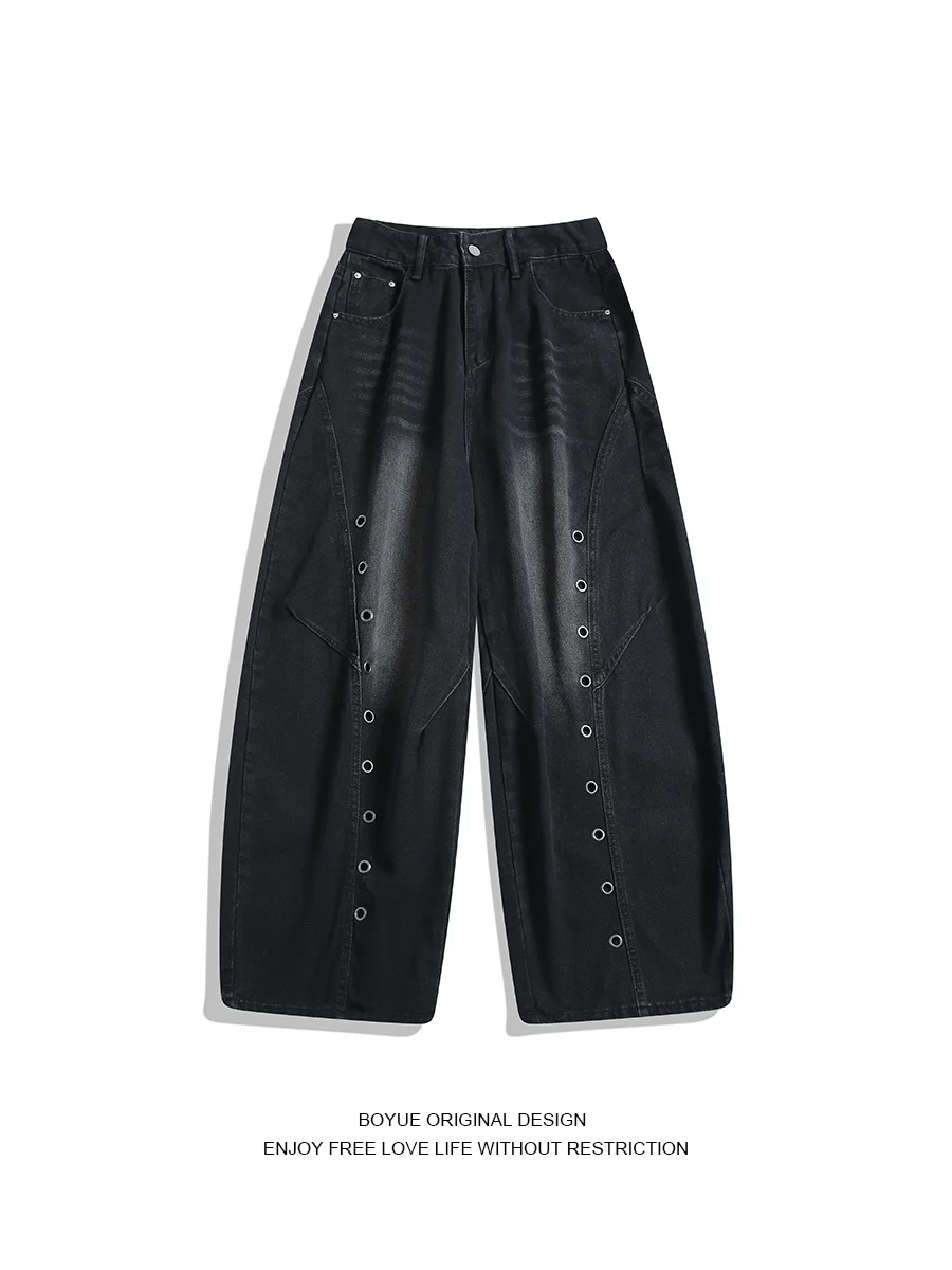 

Boyue American Retro Button Denim Jeans Men's Loose Waed Street Design Wide Leg Versatile Long Trousers Women's Faion