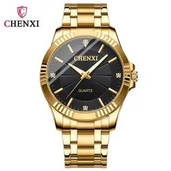 CHENXI 050A Couple's Quartz Watches Luxury Simple Golden Stainless Steel Waterproof Business Wristwatch for Woman Men
