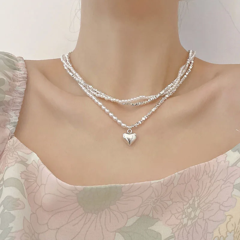 Ins Style Luxurious Silver Fragment Pearl Necklace Elegant Women's Double Layer Choker Summer New Fashion NonTarnish