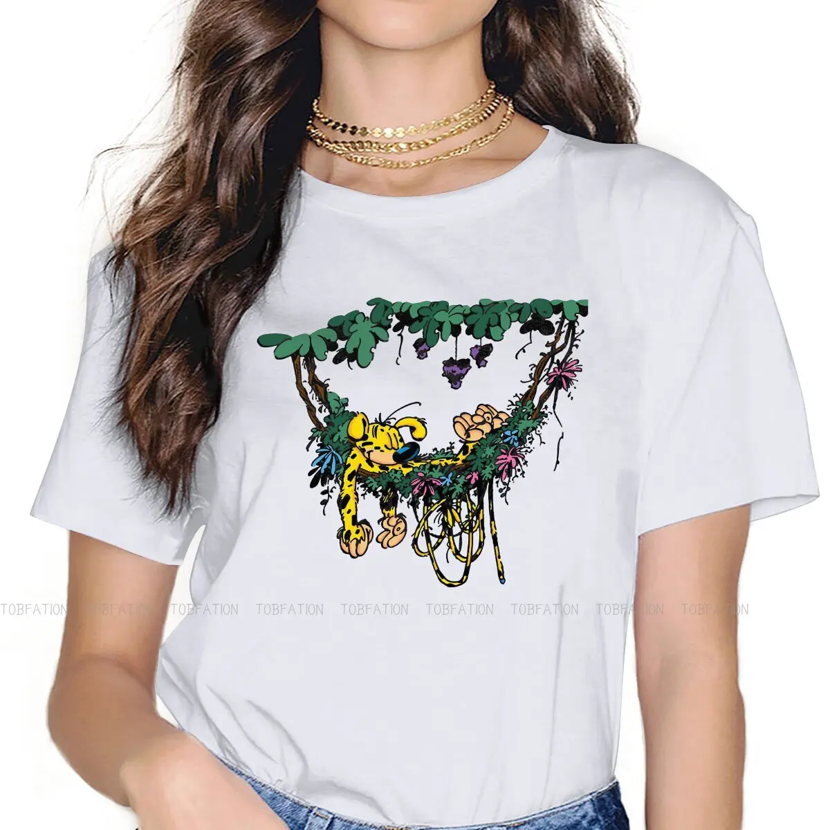 Marsupilami in Hammock Female Shirts Gaston Lagaffe Manga Oversized Vintage Women Tshirts Harajuku Casual Feminine Blusas