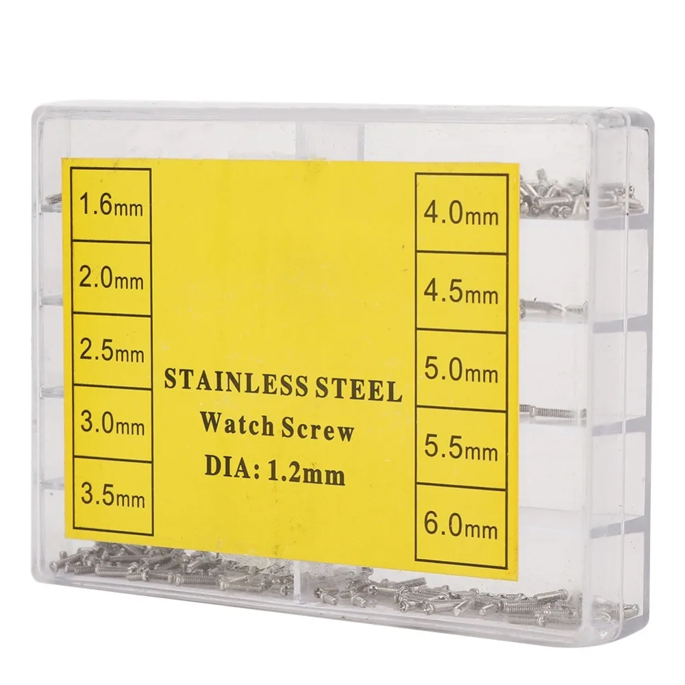 Винт для часов с крестообразной головкой, размер 1,6-6,0 мм, пластиковая коробка, винт из нержавеющей стали, винт для браслета из нержавеющей стали, ремонт часов