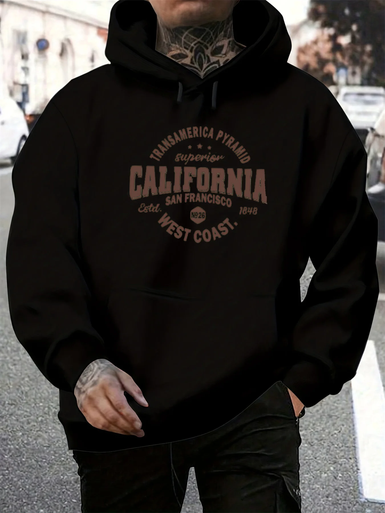 الرجال الخريف / الشتاء عارضة أزياء فضفاضة هوديي كاليفورنيا الساحل الغربي إلكتروني نمط مطبوعة طويلة الأكمام الدافئة هوديي