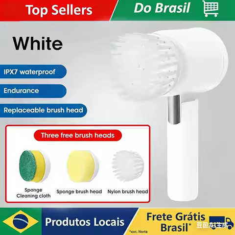 Nova Escova Elétrica Sem Fio Recarregável 5 em 1 com Cabeçotes para Limpeza Profunda de Banheiro, Cozinha, Azulejos, Rejuntes, Chuveiro e Carro