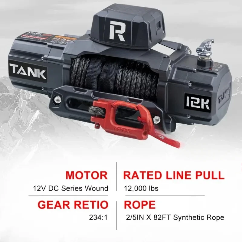 WINCH 12000lb ใหม่กันน้ําไฟฟ้าสังเคราะห์เชือก Winch 12V Hawse Fairlead,2 ใน 1 รีโมทคอนโทรลอินฟราเรด