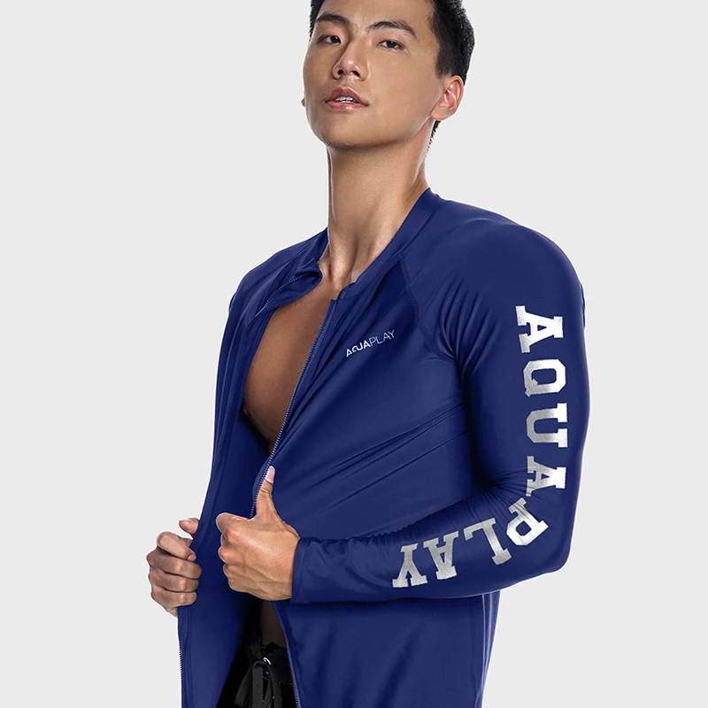 AquaPlay Men‘s Rash Guard Surfing Diving Swimwear Full Zipper Long Sleeve Suit Swimming Surf Clothing Outdoor Sport Fitness