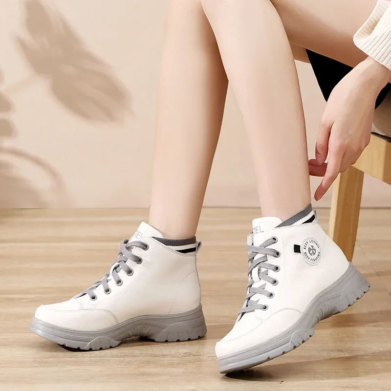 New 2024 Women Ankle Boots Warm PU Plush Winter Woman Shoes High-top Sneakers Ladies Lace Up Non-slip Casual Shoes Zapatillas