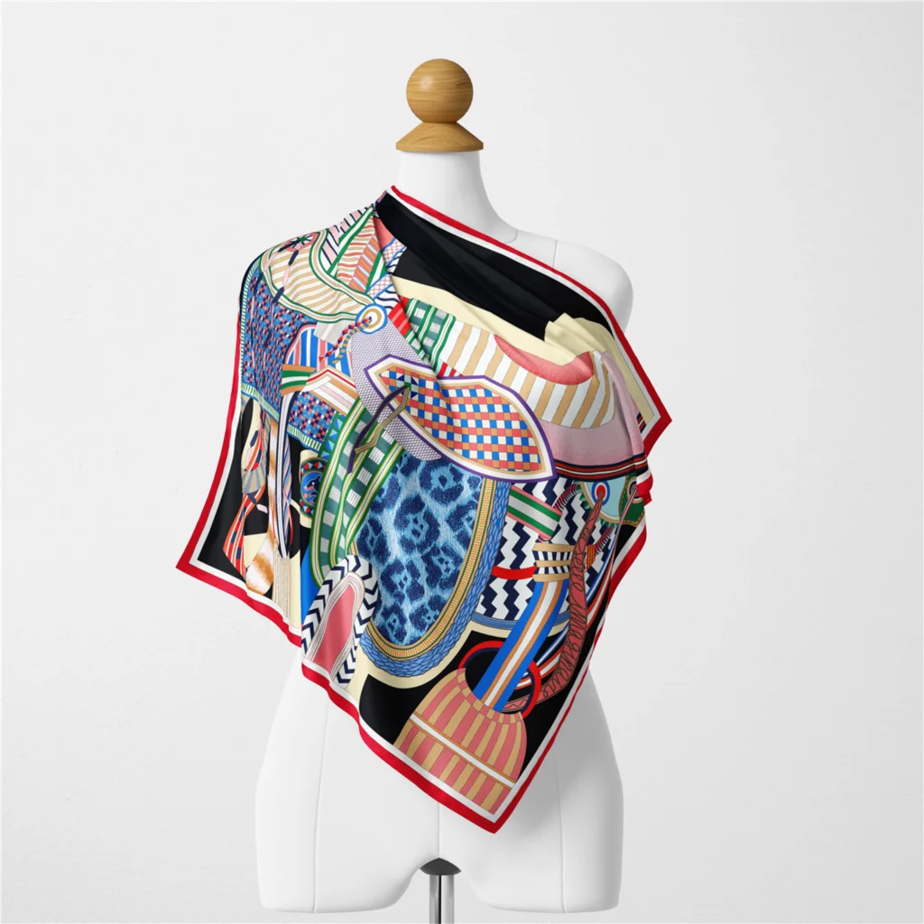 53cm Design Wunderschöne Sattel Marke Platz Schal Frau Neue Silk Schal Frauen Bandana Luxus Stirnband Hijab Foulard Halstuch – Detail 8