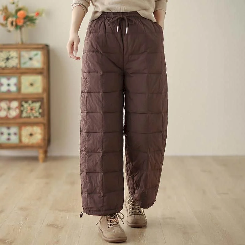 Solid Straight Pants for Women Winter Vintage Korean Style Trousers Casual Quilted Lightweight Cotton Added Pants Women Clothing