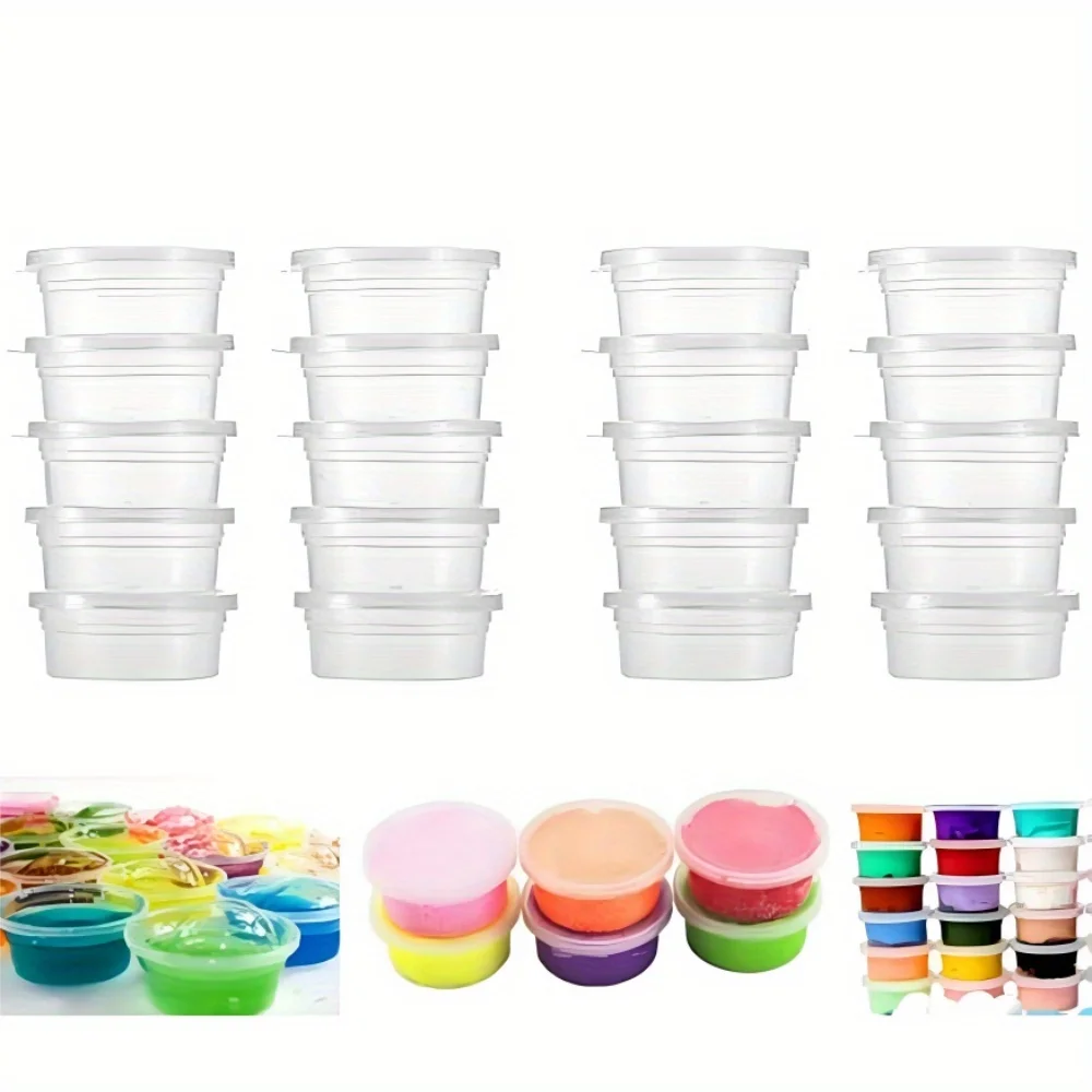 10/ 20Pcs Slime Storage Container, Leakproof Clear Plastic Foam Ball Storage Cups, Slime Pots Tubs for Store Plasticine, Glue