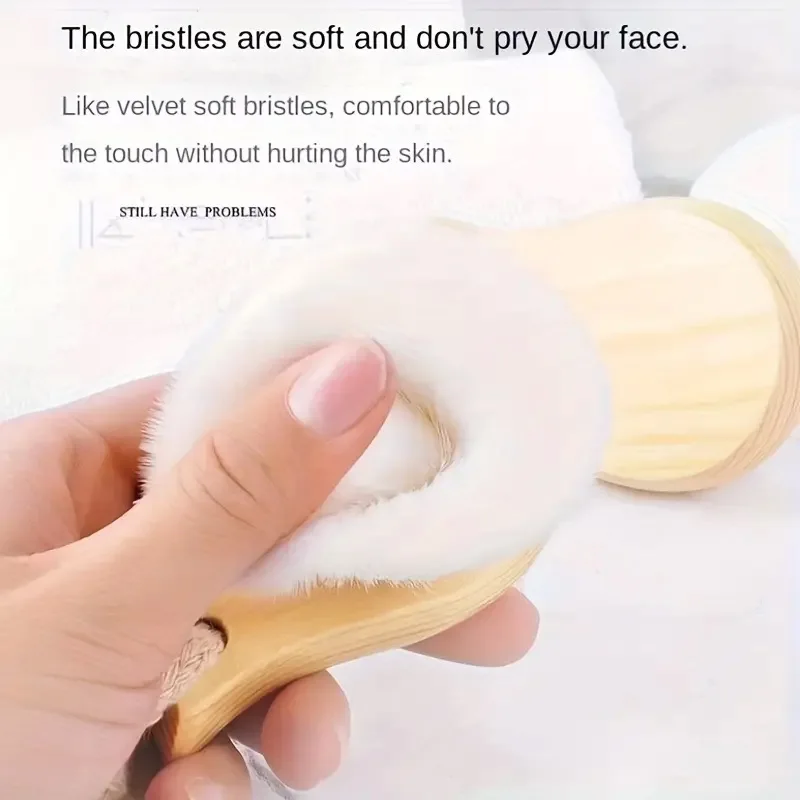 1pc gezichtsreinigingsborstel met houten handvat, handmatig, zacht, gezichtsmassage, huidporiereiniger, gezichtsverzorging, gezicht wassen