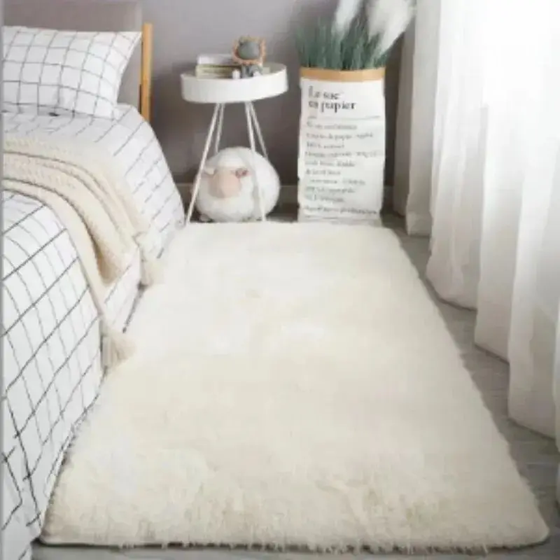 VIKAMA Silk Wool Fluffy Shaggy Bedroom Area Shaggy Non-Slip Rugs, Machine Washable Soft Shaggy Rugs Modern Soft Plush Rugs