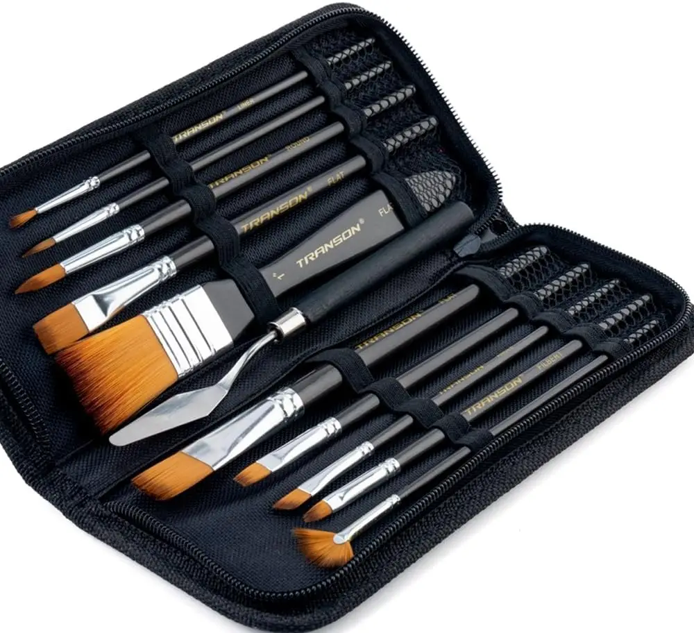

10pcs Art Paint Brush Set with Case & Spatula for Acrylic Oil Watercolor