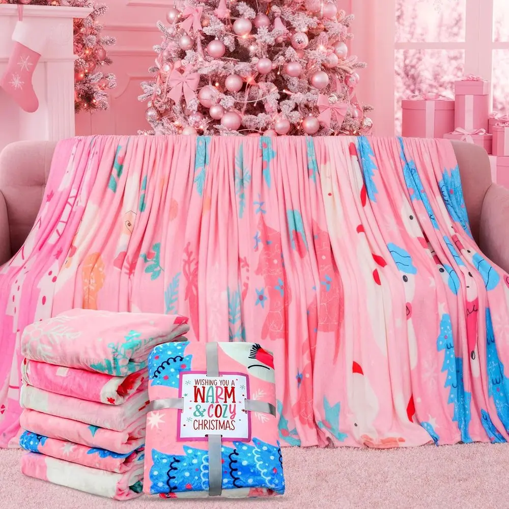 

Cozy 50x60 Plush Fleece Christmas Blanket with Santa, Tree & Snowflakes - Perfect Holiday Gift for Couch or Bed