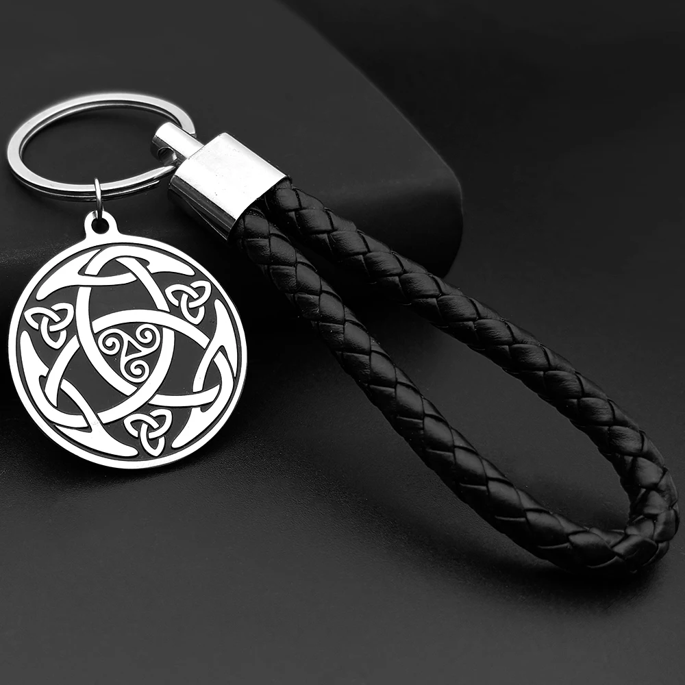 

Gothic Celtic Knot Medal Keyring For Women Men Stainless Steel Silver Color Bag Charm Irish Knot Keyholder Jewelry Gifts