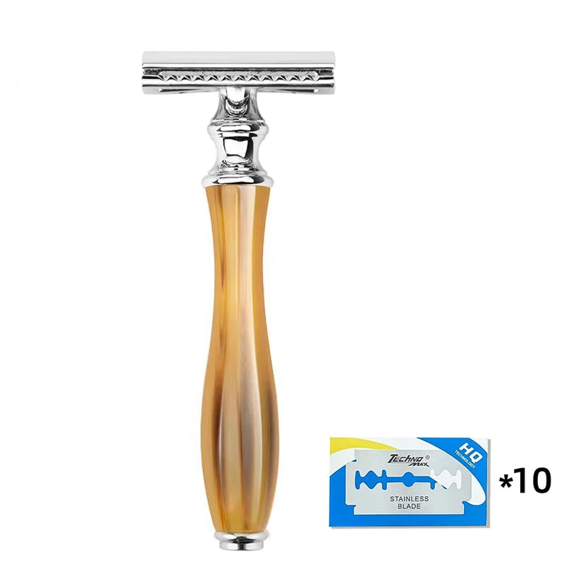 Double Edge Safety Razor for Men, with 10 Safety Razor Blades, Reusable Travel Essentials Men Razor