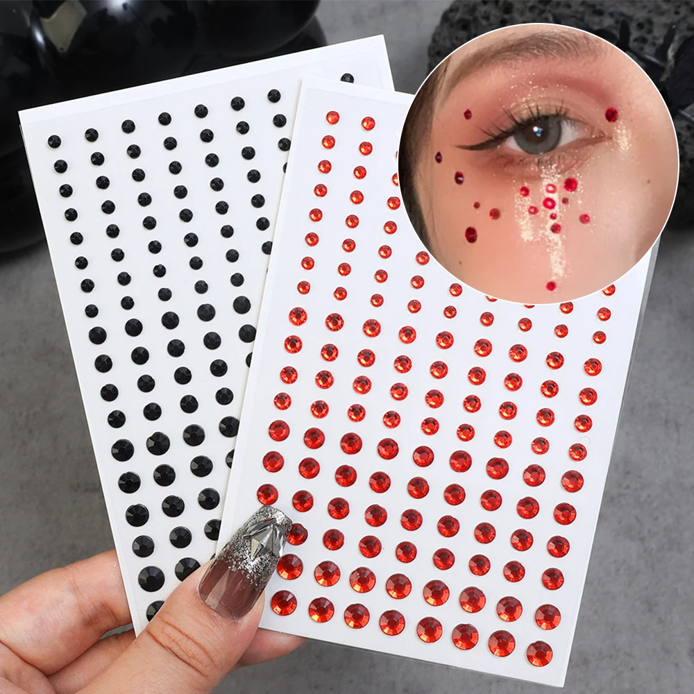 3D Red Black Face Diamond Sticker Crystal Jewel Halloween Purple Spider Rhinestone Temporary Tattoo Stickers Festival DIY Makeup