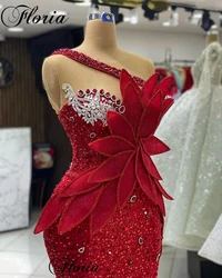 Red Sequined Prom Dresses Mermaid Sleeveless Elegant Cocktail Dresses For Women Vestidos De Noche Wedding Party Dresses Custom