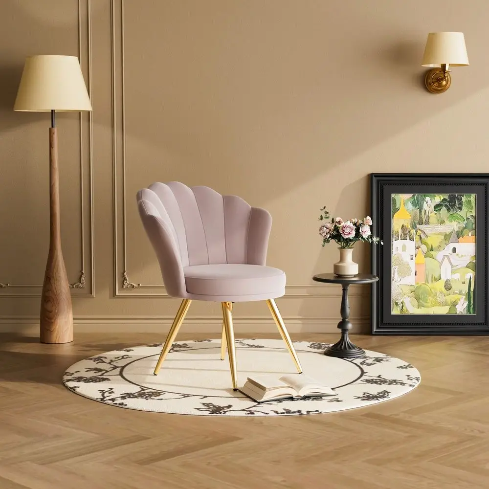

Velvet Accent Chair With Gold Metal Legs, Vanity Chair For Makeup Room, Upholstered Guest Chair For Living Room, Side Chair For