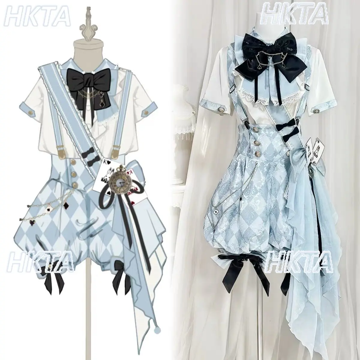 

Комплект женской одежды в стиле Лолита: повседневный косплей, двухмерный дизайн, клетчатые комбинезоны, брюки-тыква, галстук-бабочка, белая рубашка с лацканами