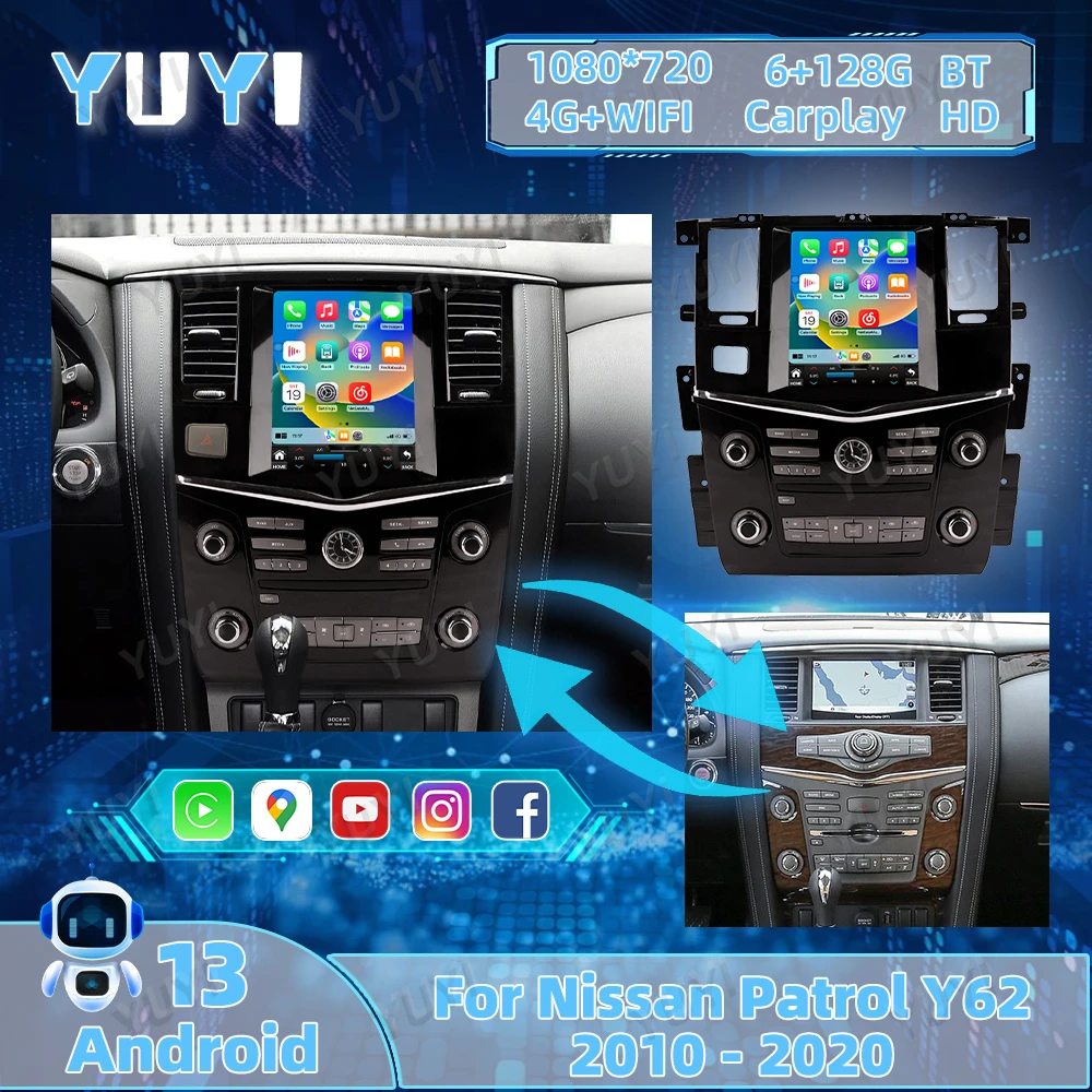 10.4 Inch Android 13 Car Radio For Nissan Armada Patrol Y62 2010-2020 GPS Navigation DVD Stereo Multimedia Player Stereo Unit