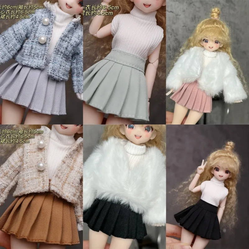 Blythe Actionfiguren im Maßstab 1:6, OB22, OB24, Azone, Mode-Set, gerippter Strickmantel, Faltenrock, Kleidung, Modell, Zubehör, Geschenk