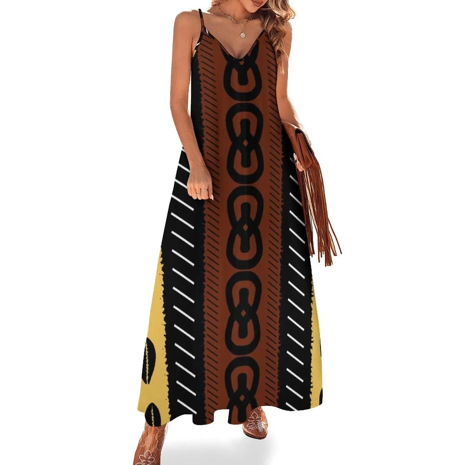 

African Bogolan Fabric Design Sleeveless Dress dresses for prom dress women summer dress party evening elegant luxury celebrity