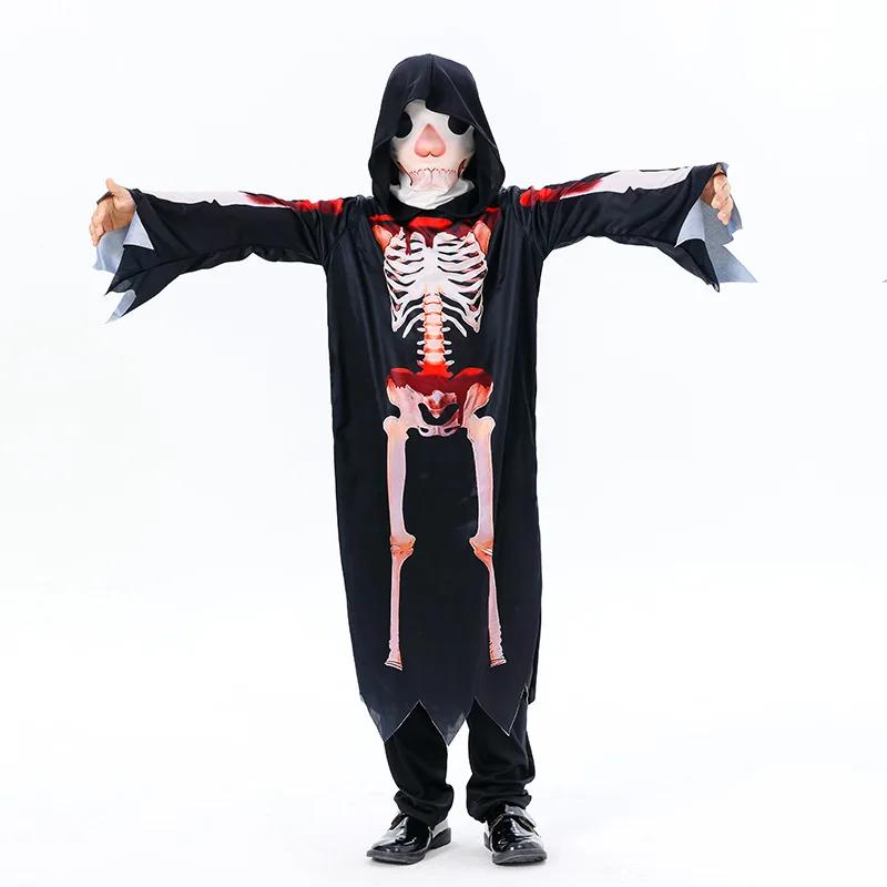 Kids Scary Halloween Horror Skull Skeleton Grim Reaper Costume Child Spooky Ghost Outfit Carnival Party Funny Cosplay Costume