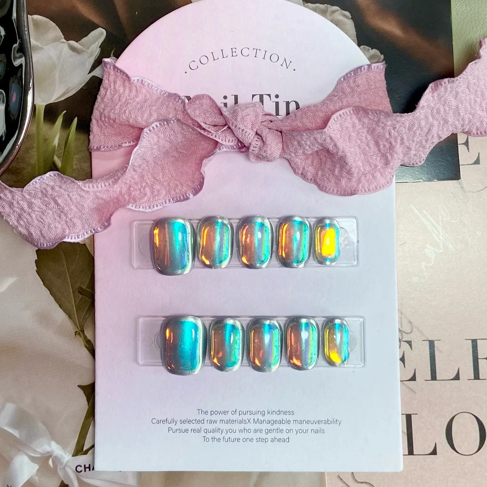 10 ชิ้น Pure Glitter สั้นสแควร์ Handmade กดบนเล็บเต็มรูปแบบ Cat Eye Design Aurora เล็บปลอมสวมใส่เล็บเคล็ดลับเล็บ