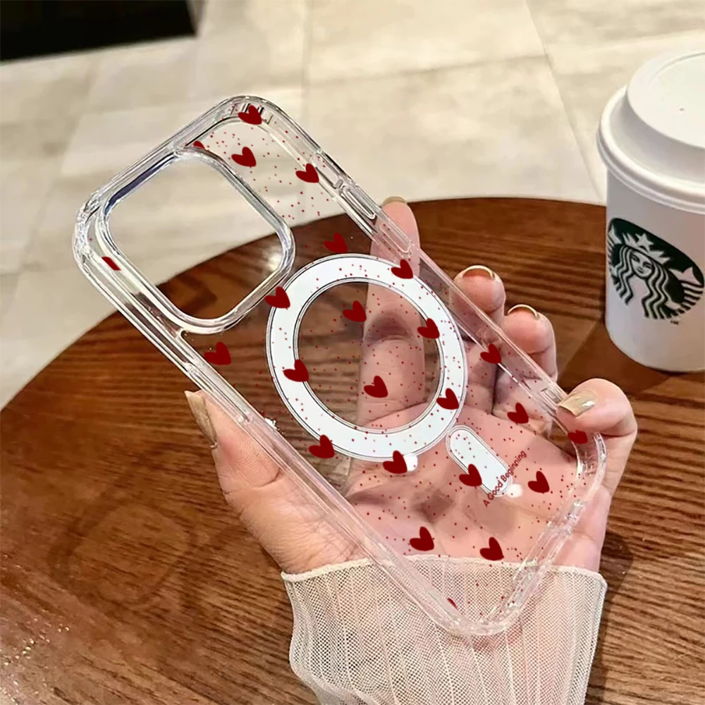 Einfache Herz-Polka-Dot-Stoßfeste Hülle für iPhone 15 17 Pro Max Hüllen iPhone 11 12 13 ProMax 14 16 Plus 16E Klare Magnetische Abdeckung – Detail 4