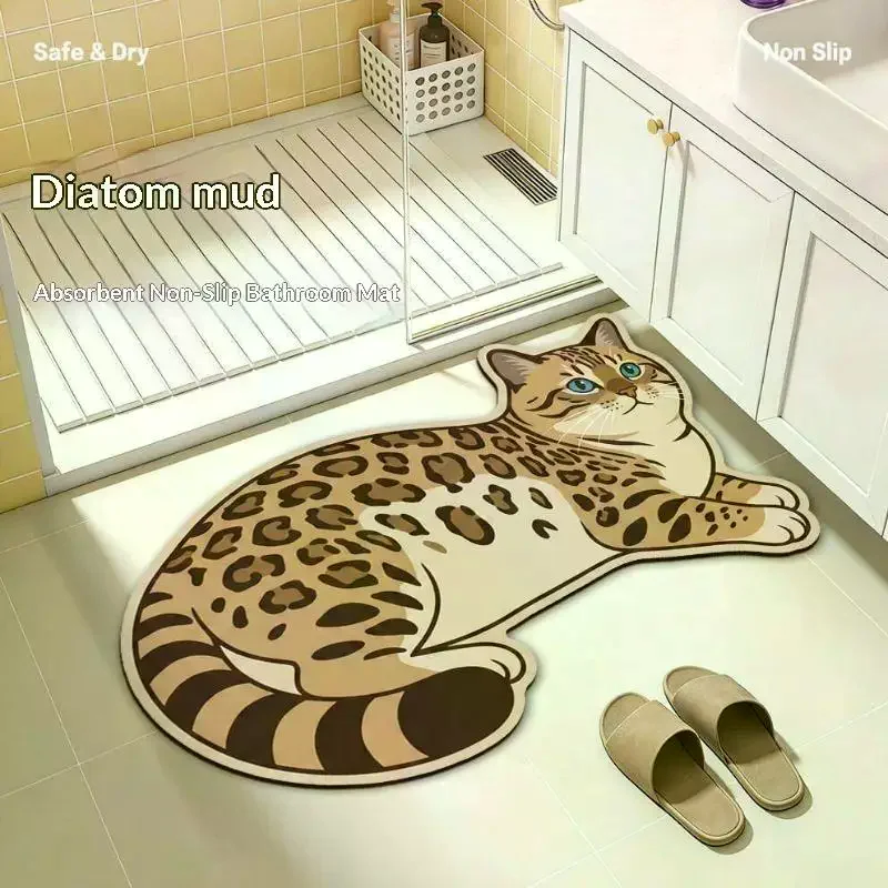 1 Pc Cute Cat Print Diatomite  - огляд і ціна Jet Home Bathroom Mats