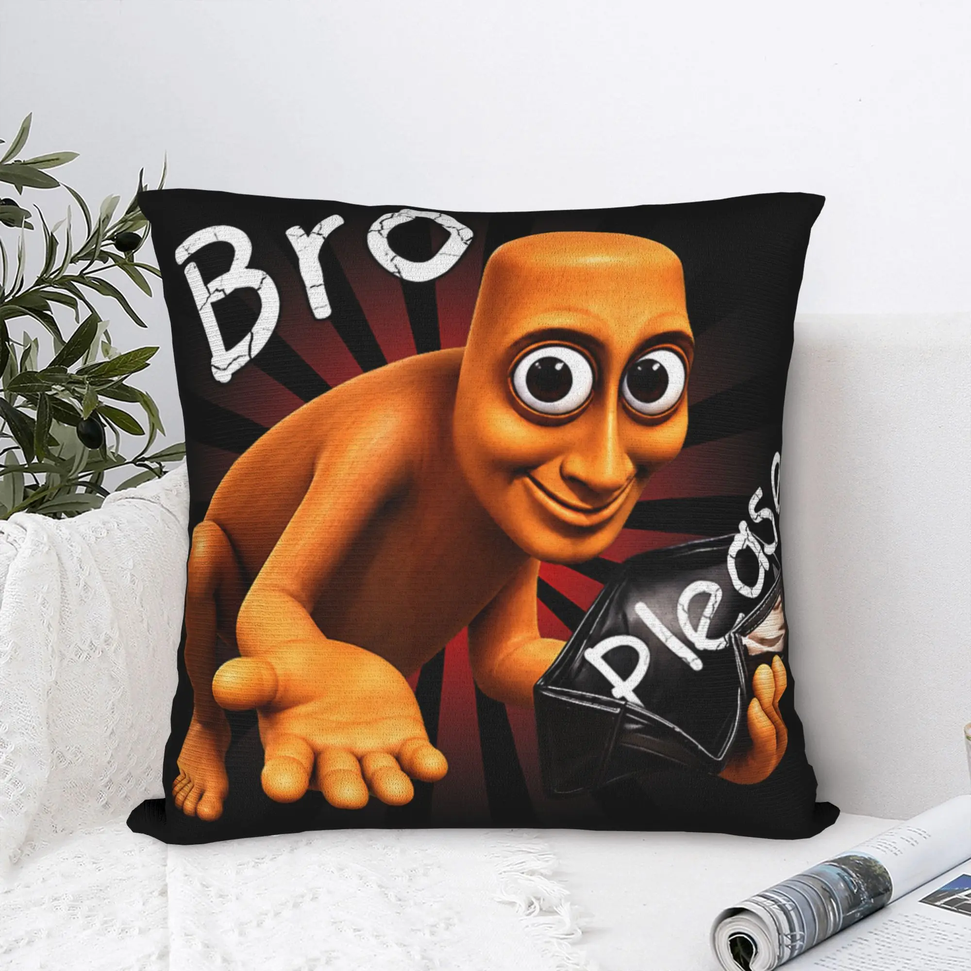 Funny Tung Tung Sahur Empty Wallet Bro Please Brainrot Meme Pillow Cover Soft Cushion Cover Pillow Case For Living Room Chair
